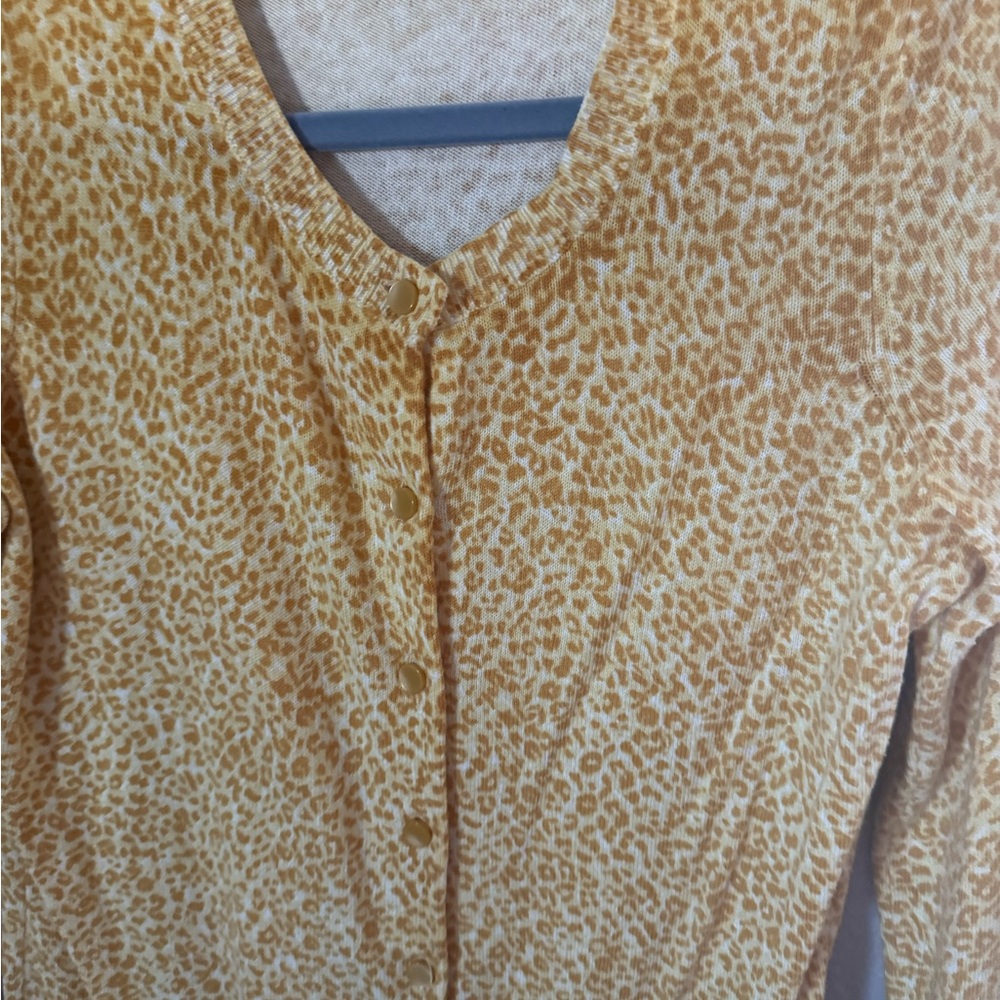 Talbots Yellow Leopard-Print Button Front Top - Picture 10 of 10